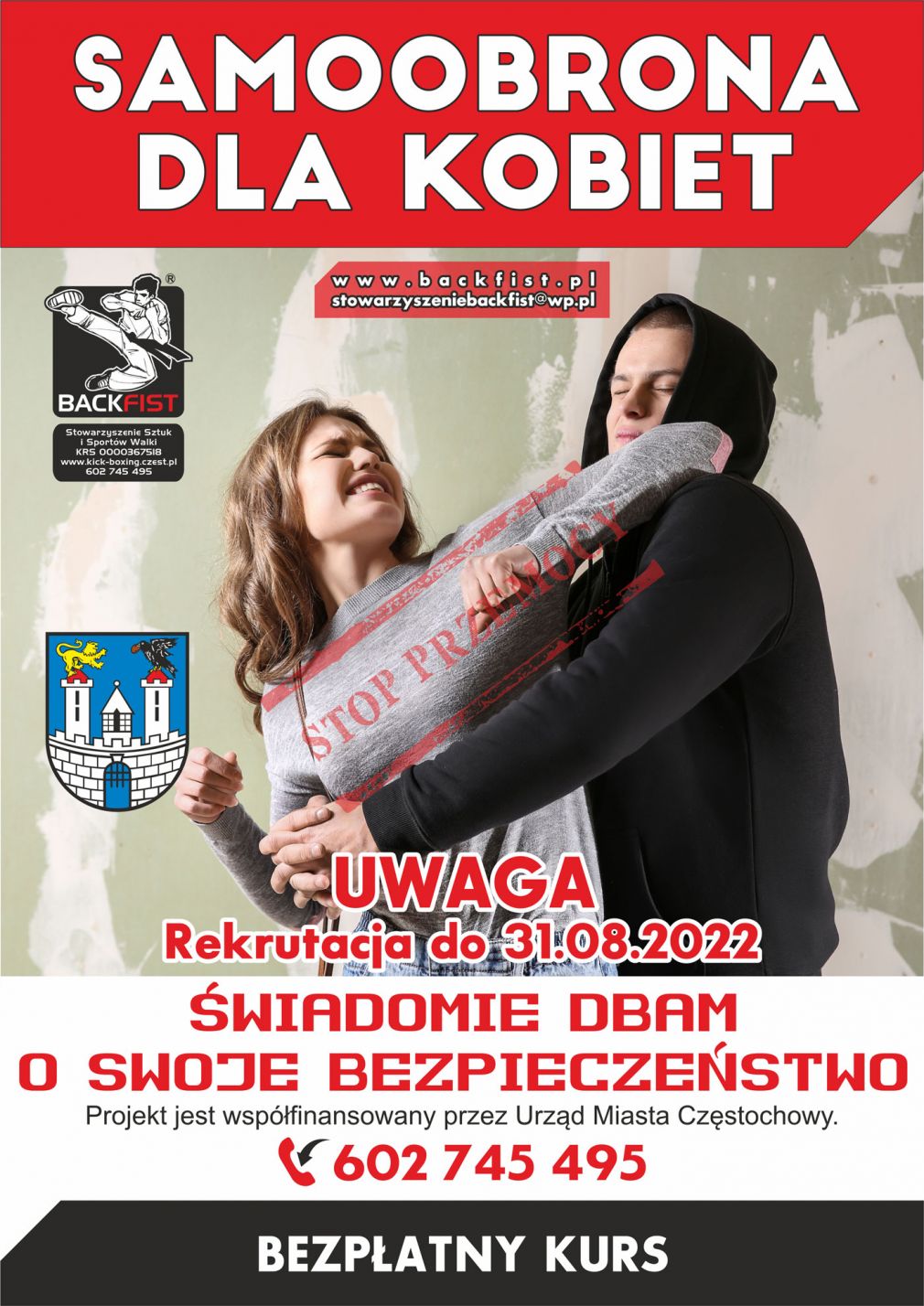 Kursu samoobrony dla kobiet z Częstochowy! Prowadzimy kolejną edycję bezpłatnego kursu.